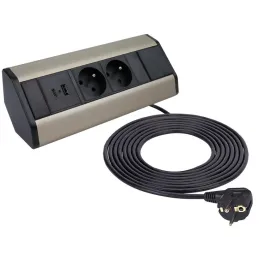 Multipresa da incasso CORNER FRENCH 2x 230V + 2x USB / Nero - acciaio inox