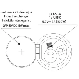 Presa da incasso per scrivania LUPO FRENCH 1x230V + USB A/C - Nera