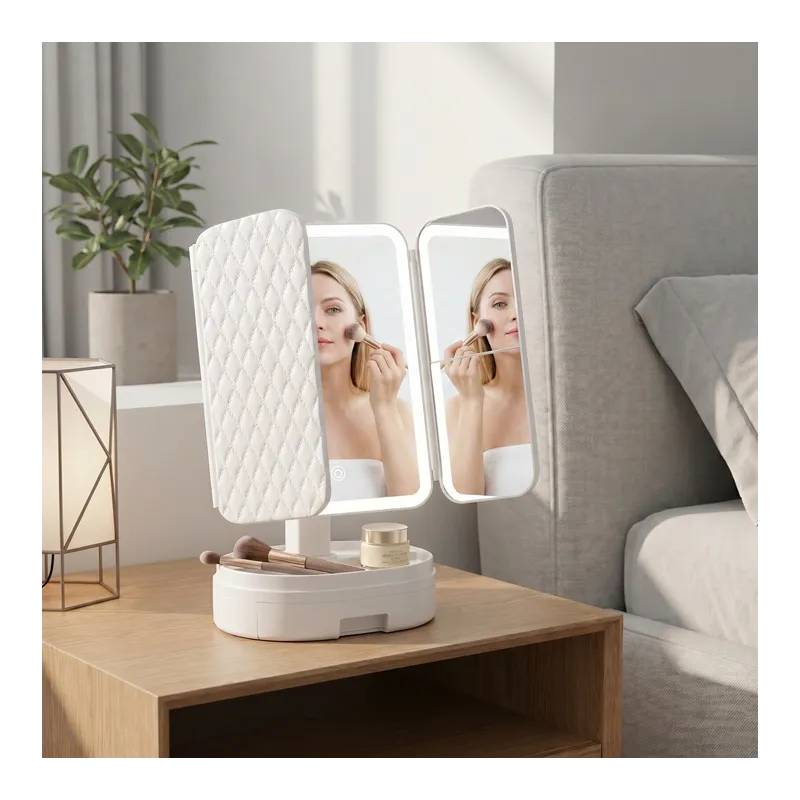 Specchio cosmetico con luce LED e organizer MAGNA / Bianco
