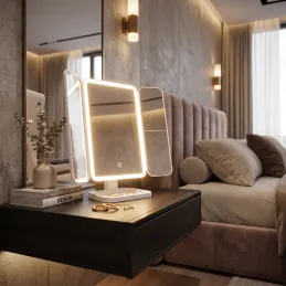 Specchio cosmetico con luce LED e organizer MAGNA / Bianco