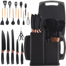 Set da 12 pezzi di posate e coltelli da cucina con forbici e tagliere ELYS / Nero