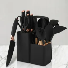 Set da 12 pezzi di posate e coltelli da cucina con forbici e tagliere ELYS / Nero