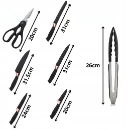 Set da 12 pezzi di posate e coltelli da cucina con forbici e tagliere ELYS / Nero