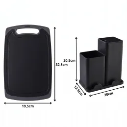 Set da 12 pezzi di posate e coltelli da cucina con forbici e tagliere ELYS / Nero