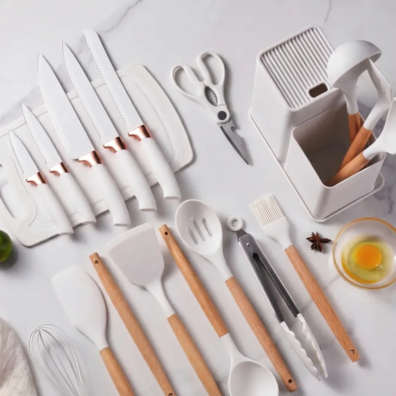 Set da 12 posate e coltelli da cucina con forbici e tagliere ELYS / Bianco