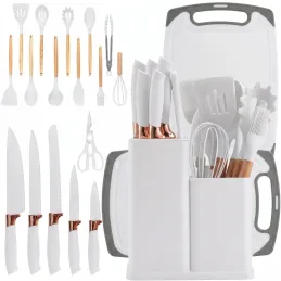 Set da 12 posate e coltelli da cucina con forbici e tagliere ELYS / Bianco