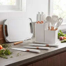 Set da 12 posate e coltelli da cucina con forbici e tagliere ELYS / Bianco