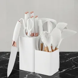 Set da 12 posate e coltelli da cucina con forbici e tagliere ELYS / Bianco