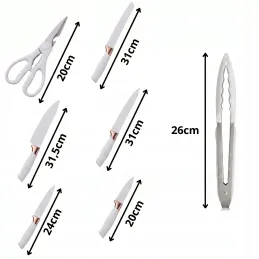 Set da 12 posate e coltelli da cucina con forbici e tagliere ELYS / Bianco
