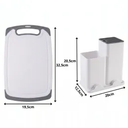 Set da 12 posate e coltelli da cucina con forbici e tagliere ELYS / Bianco