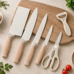 Set da 6 coltelli da cucina con forbici e pelapatate UGO / Crema
