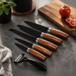Set di 5 coltelli da cucina con pelapatate ALIA / Nero