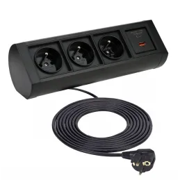 Presa elettrica OFFICE 3x230V + 1xUSB C+A FRENCH / Nero opaco