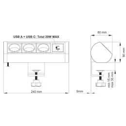 Presa elettrica OFFICE 3x230V + 1xUSB C+A FRENCH / Nero opaco