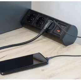 Presa elettrica OFFICE 3x230V + 1xUSB C+A FRENCH / Nero opaco