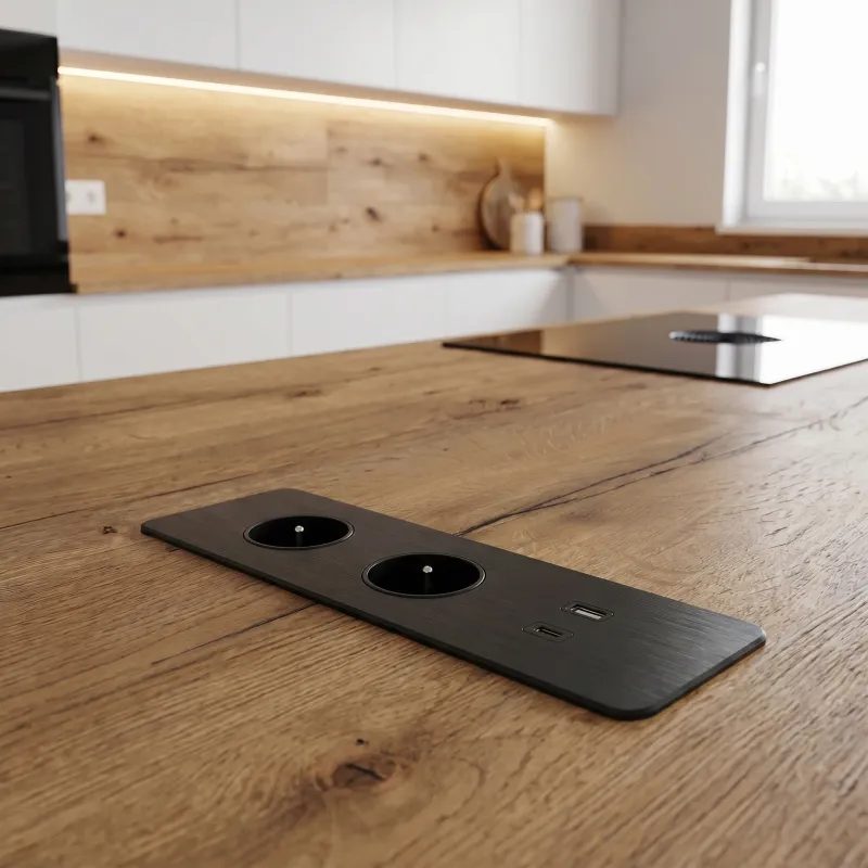 Multipresa elettrica EUROBOX 2x230V + 1xUSB C+A FRENCH / Nero opaco