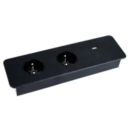 Multipresa elettrica EUROBOX 2x230V + 1xUSB C+A FRENCH / Nero opaco