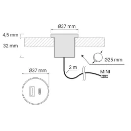 Caricatore da tavolo da interno 2 x USB A-C 25 mm PLUGY / Nero opaco
