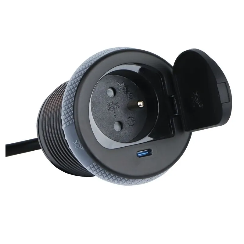 Presa da incasso ALPHA BOX FRENCH 1x230V + USB C / Nero opaco