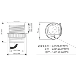 Presa da incasso ALPHA BOX SCHUKO 1x230V + USB C / Nero opaco