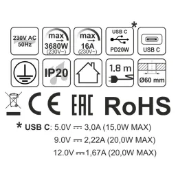 Presa da incasso ALPHA BOX SCHUKO 1x230V + USB C / Nero opaco