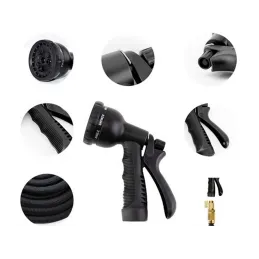 Tubo da giardino flessibile e allungabile per irrigazione con lancia / Nero