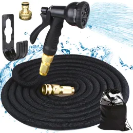 Tubo da giardino flessibile e allungabile per irrigazione con lancia / Nero