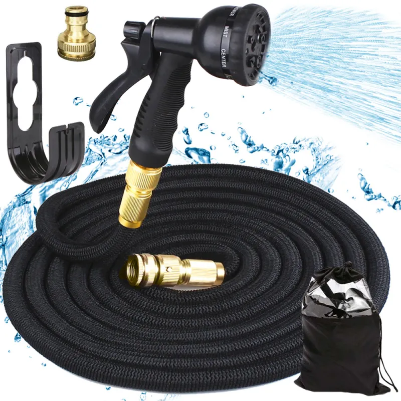 Tubo da giardino flessibile e allungabile per irrigazione con lancia / Nero
