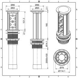 Presa elettrica a scomparsa Elevator NEW 2x230V FRENCH / Nera