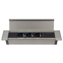 Multipresa da incasso SLIM BOX SCHUKO 3x 230V + USB / Acciaio inox