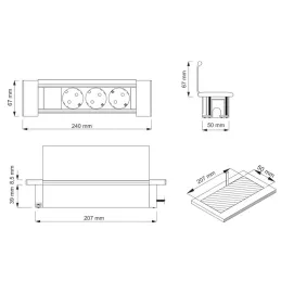 Multipresa da incasso SLIM BOX SCHUKO 3× 230 V / Nero opaco