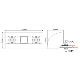 Multipresa da incasso CORNER SCHUKO 2x 230V con interruttore / Alluminio