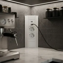 Multipresa da incasso CORNER SCHUKO 2x 230V + USB A-C / Bianco opaco