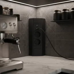 Multipresa da incasso CORNER SCHUKO 2x 230V + USB A-C / Nero opaco