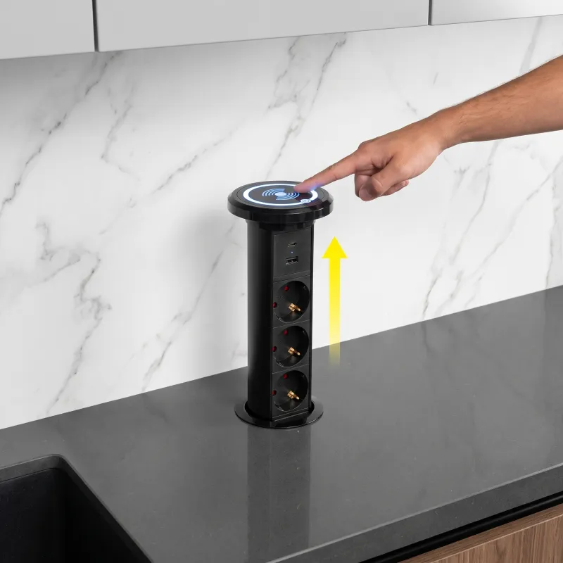 Presa elettrica automatica a scomparsa ASTRA SCHUKO 3x230V + 2xUSB A-C / Nera