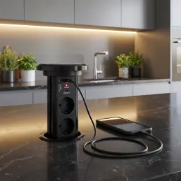 Presa elettrica automatica a scomparsa ASTRA SCHUKO 3x230V + 2xUSB A-C / Nera