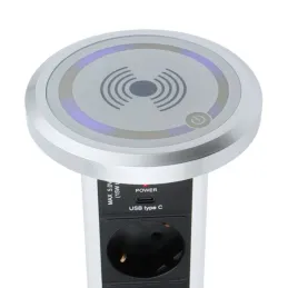 Presa elettrica automatica a scomparsa ASTRA SCHUKO 3x230V + 2xUSB A-C / Alluminio