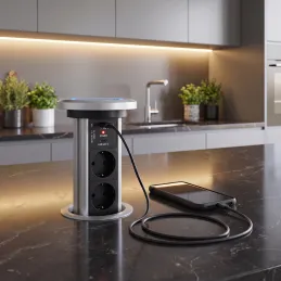 Presa elettrica automatica a scomparsa ASTRA SCHUKO 3x230V + 2xUSB A-C / Alluminio