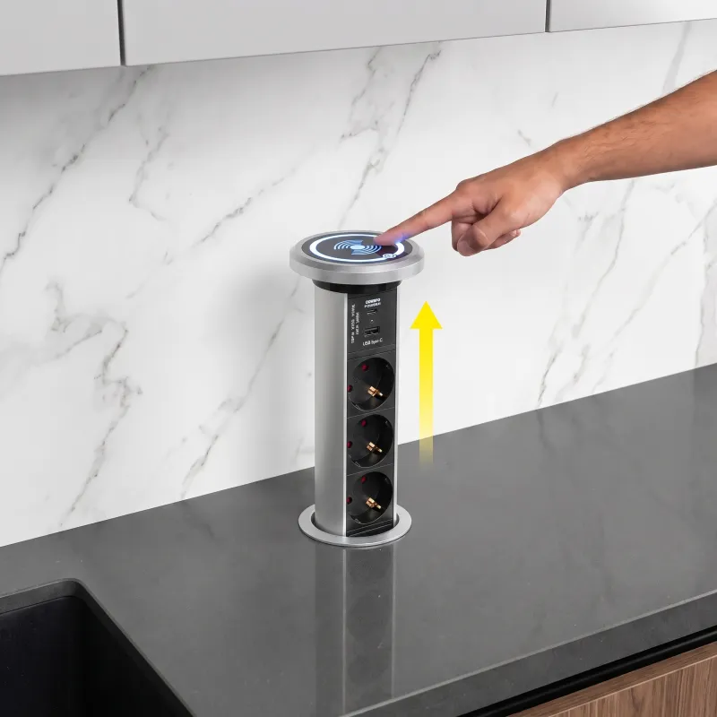 Presa elettrica automatica a scomparsa ASTRA SCHUKO 3x230V + 2xUSB A-C / Alluminio
