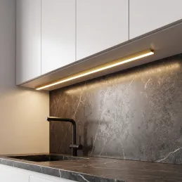 Set di 1 m di profilo ZARIA per illuminazione LED con copertura opalina, tappi terminali e sistema di fissaggio / Oro