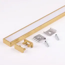 Set di 1 m di profilo ZARIA per illuminazione LED con copertura opalina, tappi terminali e sistema di fissaggio / Oro