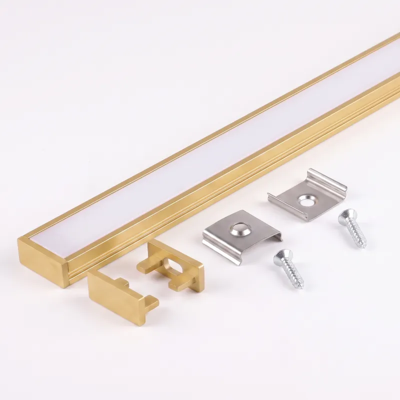 Set di 1 m di profilo ZARIA per illuminazione LED con copertura opalina, tappi terminali e sistema di fissaggio / Oro