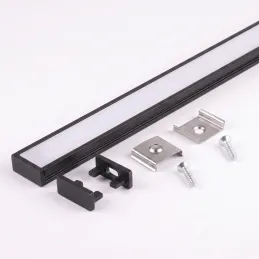 Set di profilo ZARIA da 1 m per illuminazione LED con copertura satinata, tappi terminali e sistema di fissaggio / Nero opaco