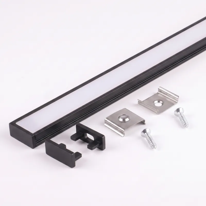 Set di profilo ZARIA da 1 m per illuminazione LED con copertura satinata, tappi terminali e sistema di fissaggio / Nero opaco