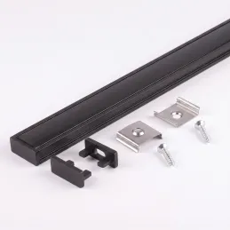 Set da 1 m del profilo ZARIA per illuminazione LED con copertura nera opaca, tappi terminali e sistema di fissaggio / Nero opaco