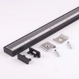 Set di profili ZARIA da 1 m per illuminazione LED con copertura trasparente, tappi e sistema di fissaggio / Nero opaco