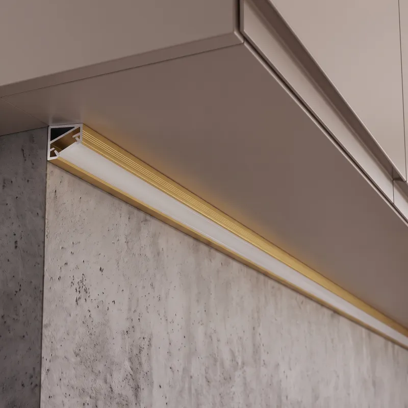 Profilo angolare in alluminio ZARIA per illuminazione LED con copertura opalina / Oro