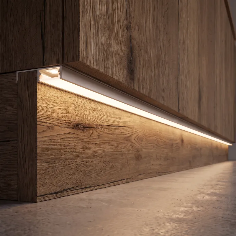 Profilo in alluminio per l’illuminazione LED dello zoccolo ARIANA con copertura opalina / Alluminio