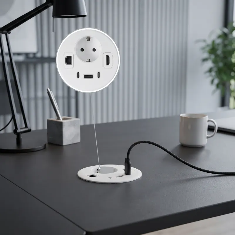 Presa da incasso per scrivania OFFICE SMART 80 SCHUKO 1x230V + USB A-C + HDMI + Rj45 / Bianco