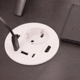 Presa da incasso per scrivania OFFICE SMART 80 SCHUKO 1x230V + USB A-C + HDMI + Rj45 / Bianco